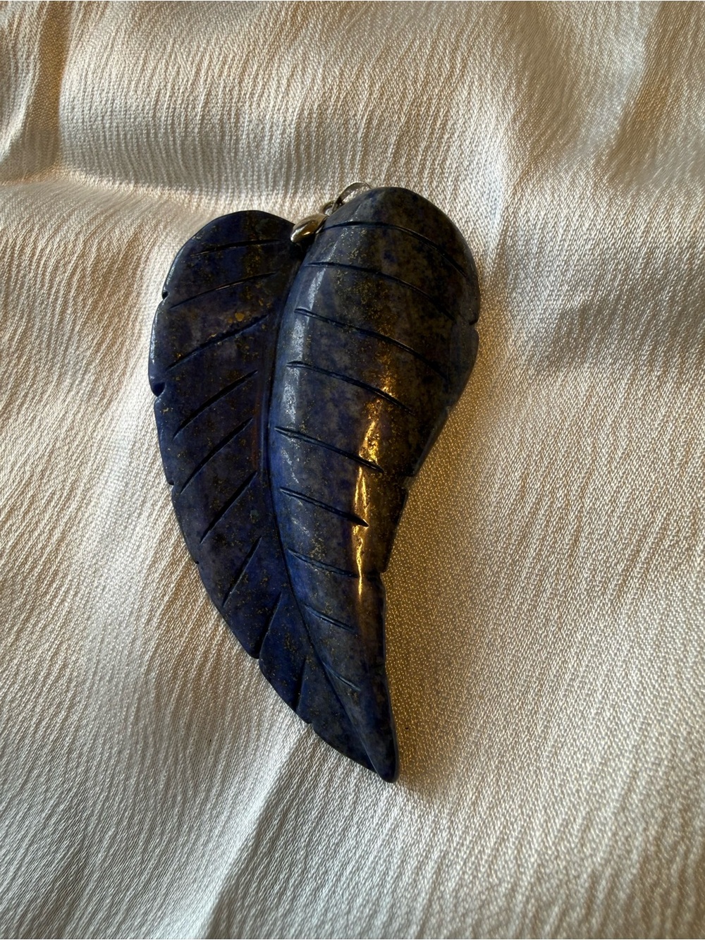 Carved Lapis Lazuli Double Leaf Pendant - Deep Blue Natural Stone